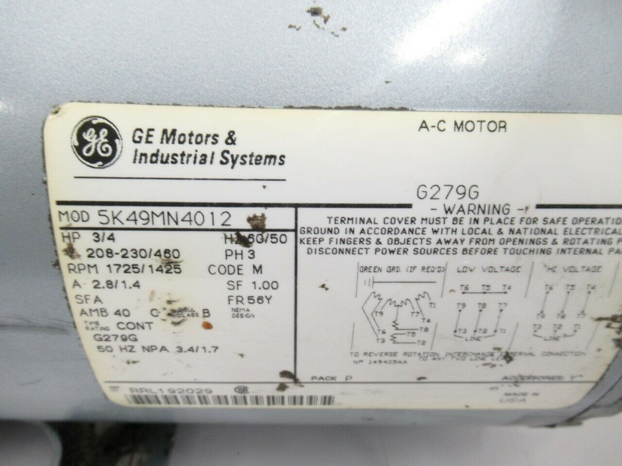 5K49MN4012 GE MOTORS industrial systems Gast Vacuum Pump (used tested