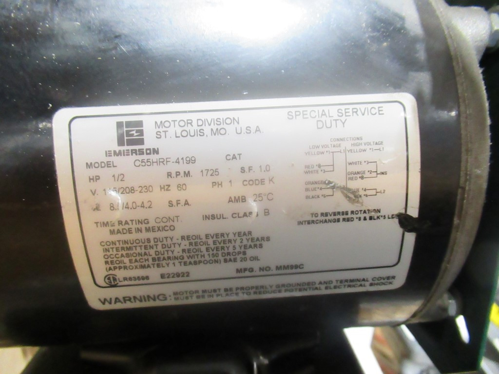 Moteur électrique US Motors 1/2 CV 1725 Tr/min - 115V 60Hz 1 Phase, Modèle Ph-s55kxnyh-7365