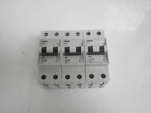 5SX22 C25 / D8 / D16 Siemens Circuit Breaker Mixed Lot Of 3 (Used and Tested)