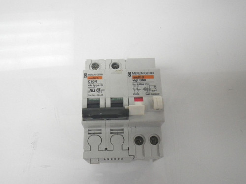 C60N 4A-TYPE C with VIGI C60 Merlin Gerin Circuit Breaker 2 Pole (Used Tested)