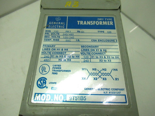 General Electric 9T51B5   DRY TYPE Transformer 150 KVA 60 HZ  V/240/48(USED TES