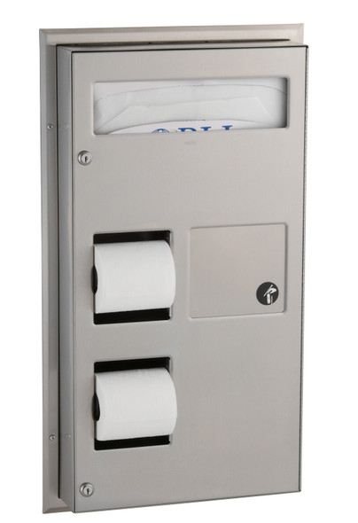 Bobrick B-3571 ClassicSeries® Partition-Mounted Sanitary Napkin Disposal and Toilet Tissue Dispenser