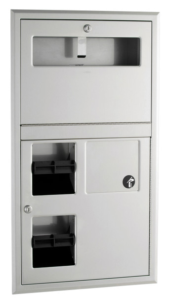 Bobrick B-35745 ClassicSeries® Recessed Seat-Cover Dispenser, Sanitary Napkin Disposal and Toilet Tissue Dispenser