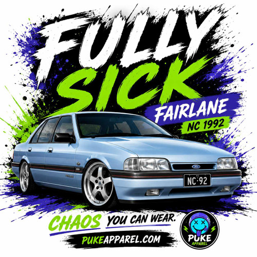 Fully Sick FORD Fairlane T-Shirt PUKE Apparel funny graphic tees, hoodies and car-culture clothing