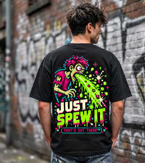 PUKE Just Spew It Pixel Punk T-Shirt – Black Just Spew It Funny Shirts