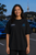 Front of black Canberra Subaru Meetups T-shirt with dual chest graphics