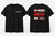 Digital front-and-back mockup of a black JDM T-shirt featuring the 2019 Toyota GR Supra RZ DB42 in Prominence Red, compact grey chest outline and technical-panel back design