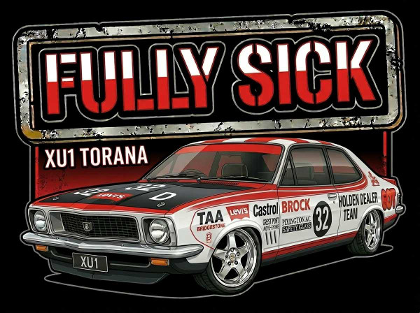 LJ XU1 Torana-inspired BROCK Range t-shirt artwork by PUKE Apparel