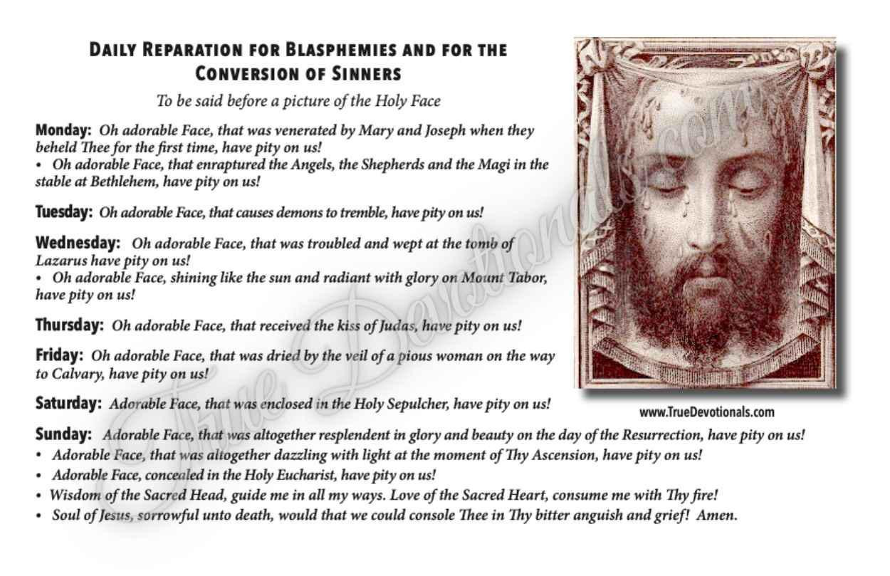Holy Face Daily Reparation prayer card