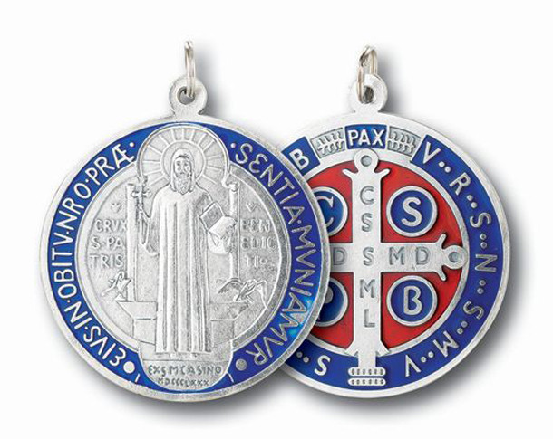 Sterling Saint Benedict Medal Enameled 3/4 inch