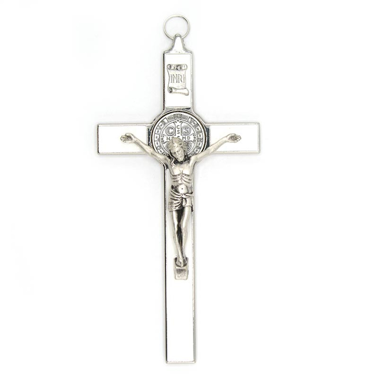 White Enamel Rhinestone Deluxe Rosary Crucifix or Pendant Large