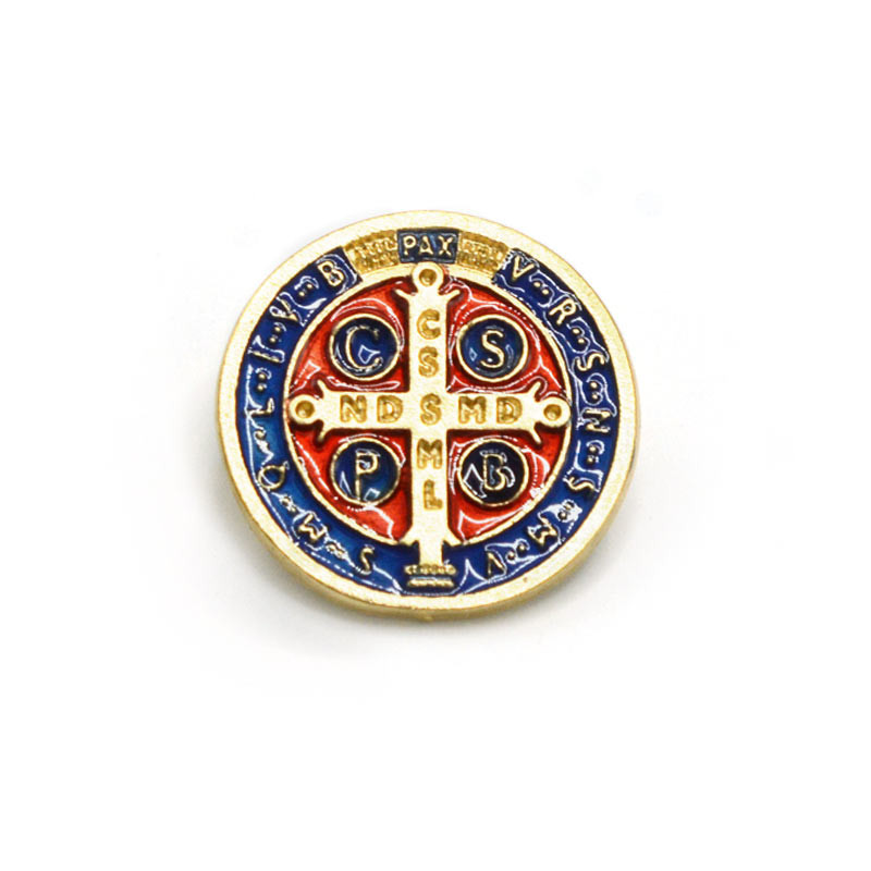 Saint Benedict Lapel Pin (Gold & Royal Enamel)