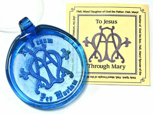 Hand-Pressed Blue Glass "Ave Maria" Suncatcher