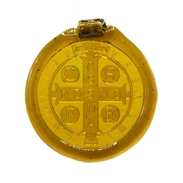 Hand-Pressed Saint Benedict Suncatcher (Amber)