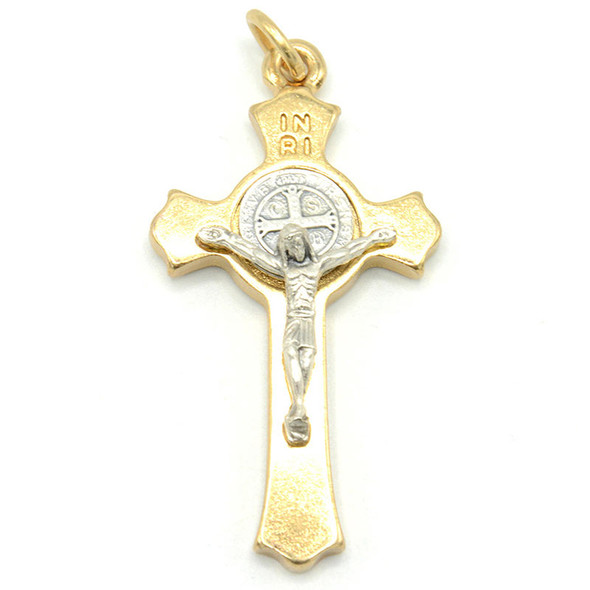 Gold Saint Benedict Crucifix 2" front