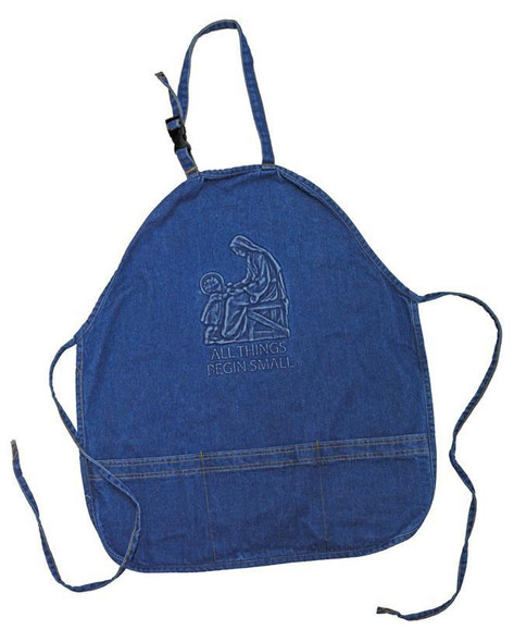"All Things Begin Small" Embossed Denim Apron