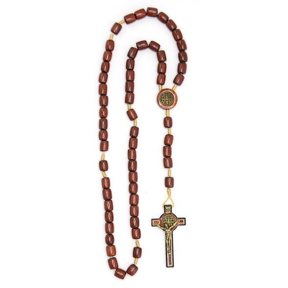 Saint Benedict Brown Wood & Chord Rosary