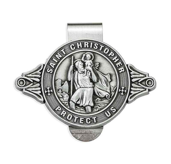 Saint Christopher Protect Us pewter visor clip