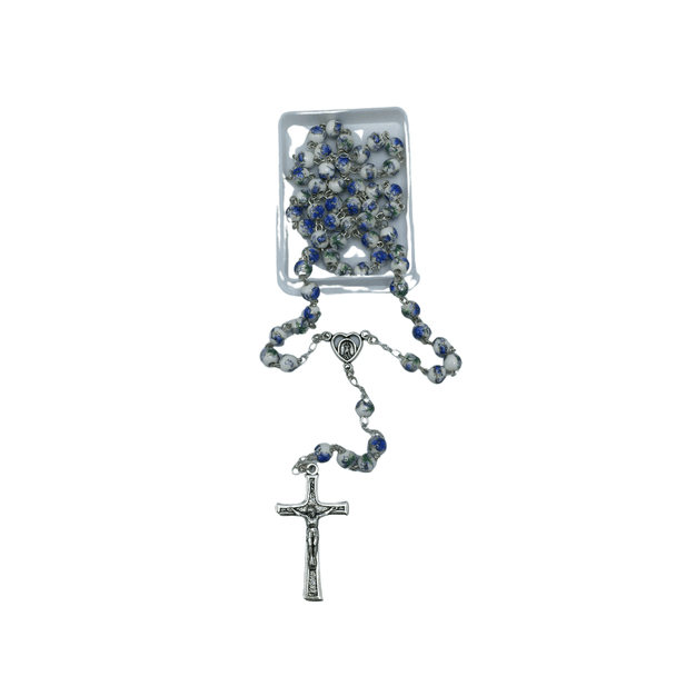 Blue and White Ceramic Bead Rosary True Devotionals