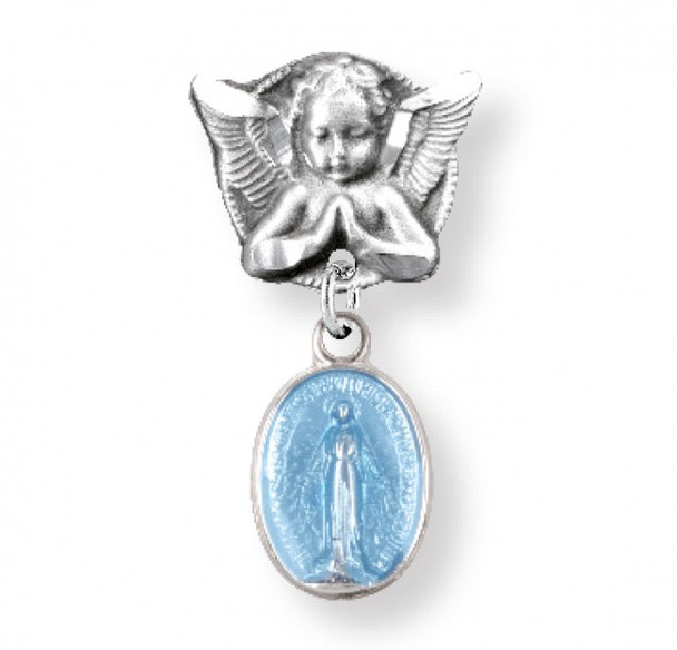 Sterling Silver Enameled Miraculous Medal ~ Blue
