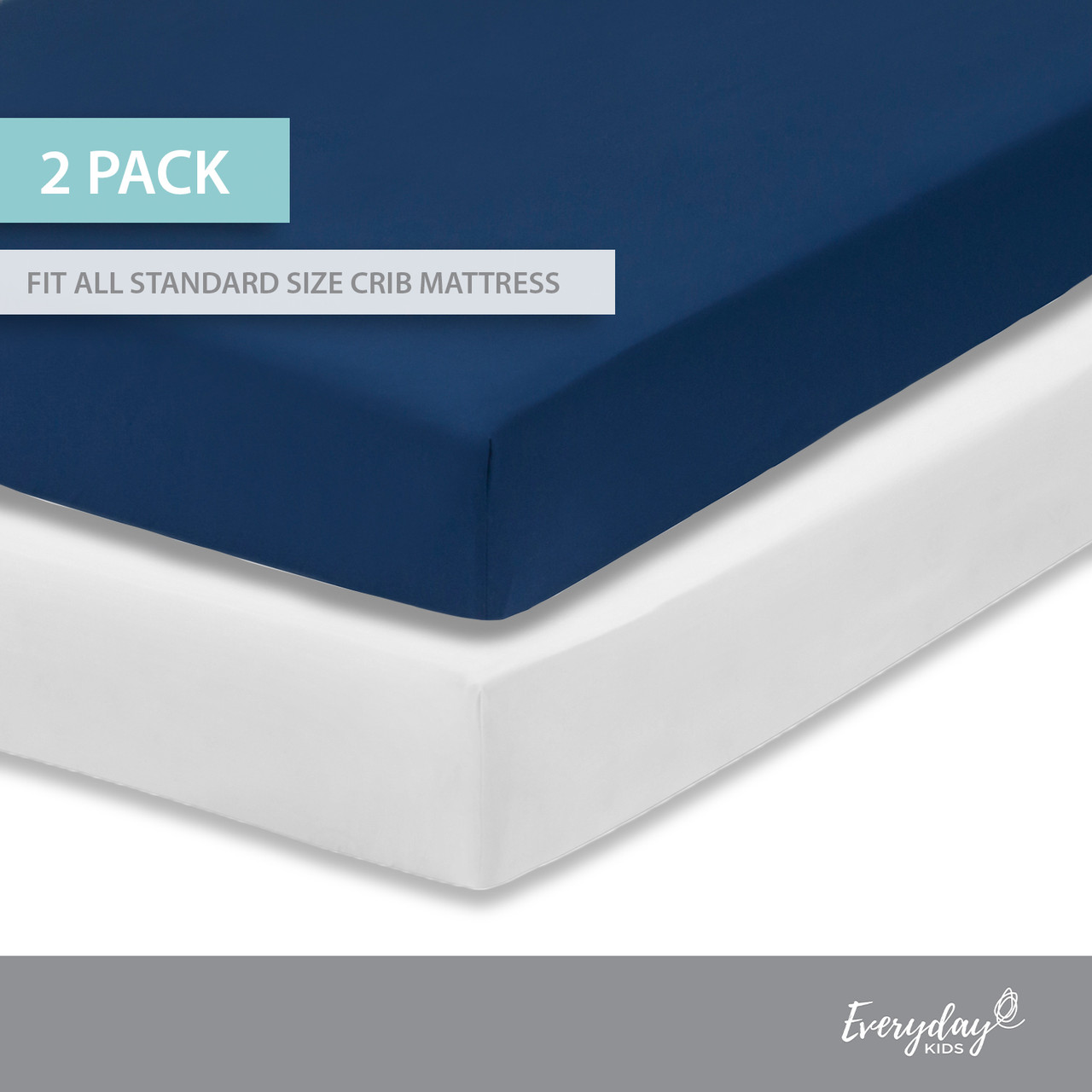 Everyday Kids 2-Pack Fitted Crib Sheets - White/Navy