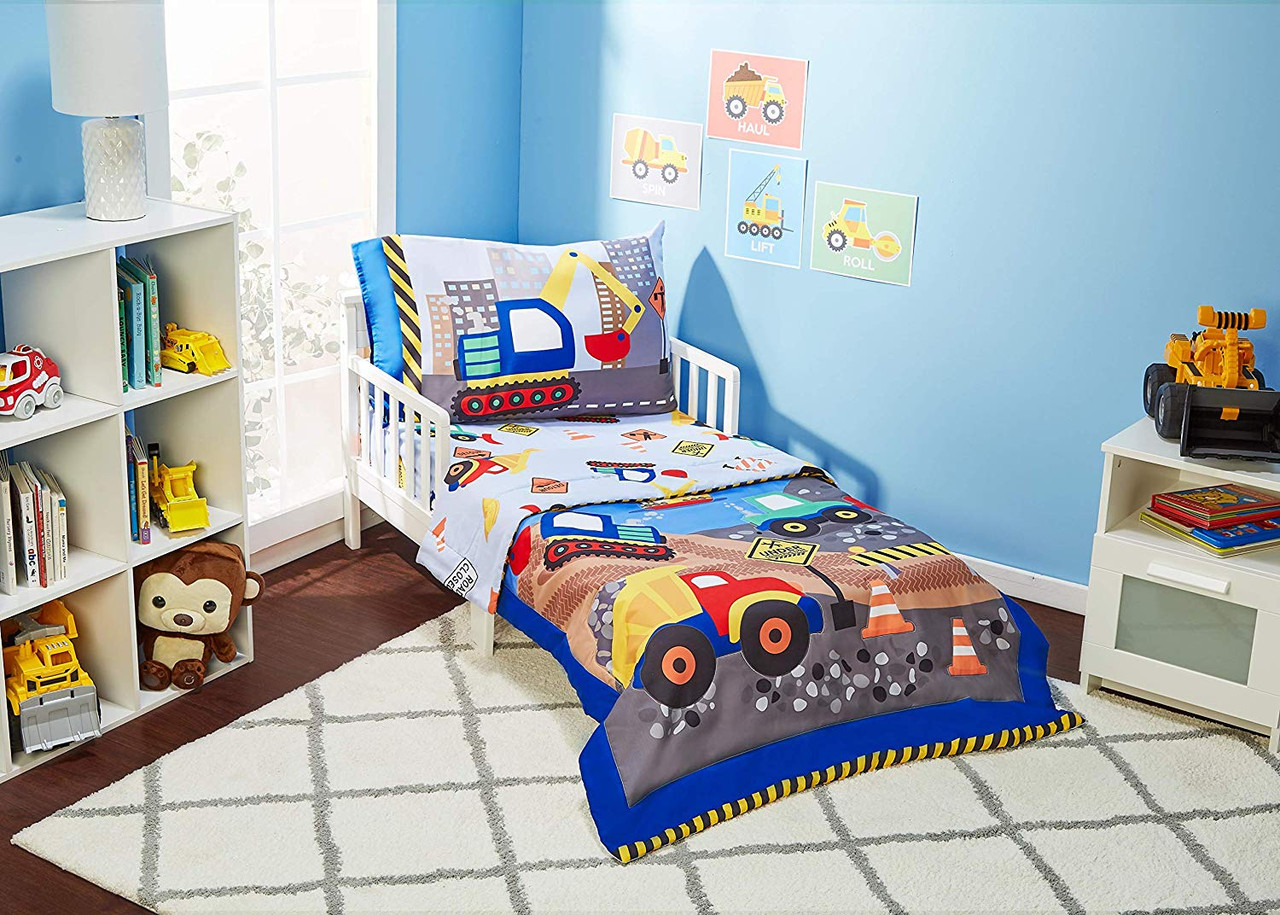 Everyday Kids 4 Piece Toddler Bedding Set - Under Construction