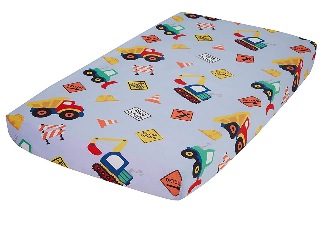 EVERYDAY KIDS Baby Boy Fitted Crib Sheet Under Construction