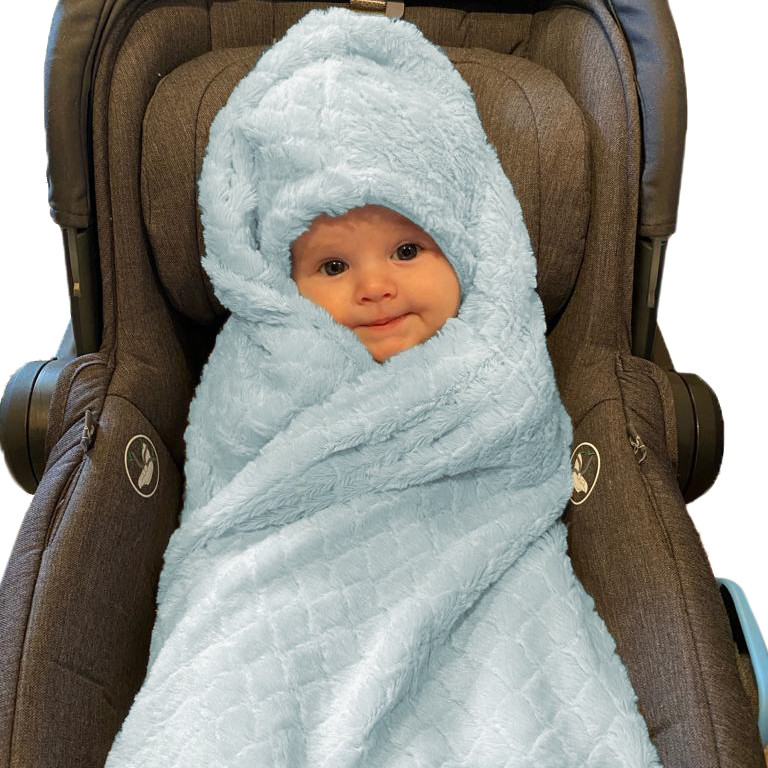 Everyday Kids Blue Plush Hooded Car Seat Blanket