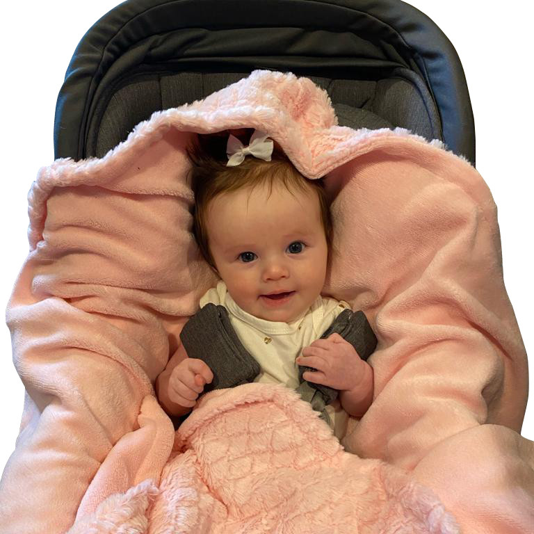 Everyday Kids Pink Plush Hooded Car Seat Blanket