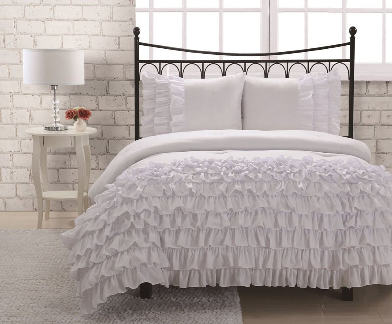 white ruffle bed set