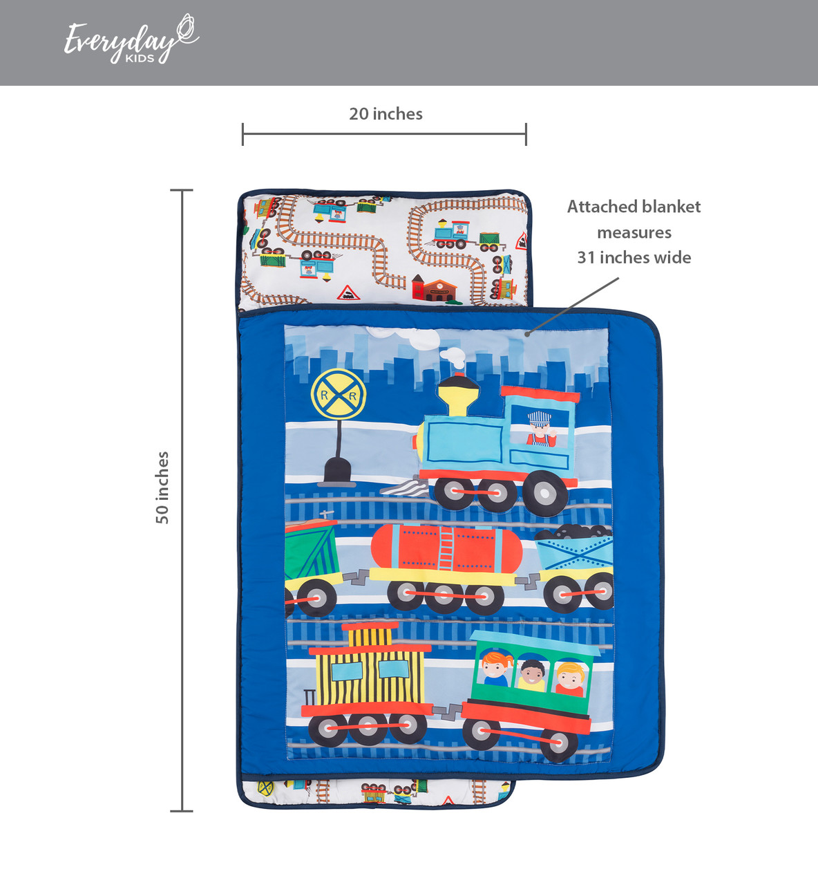 Everyday Kids Toddler Nap Mat with Pillow Choo Choo Train