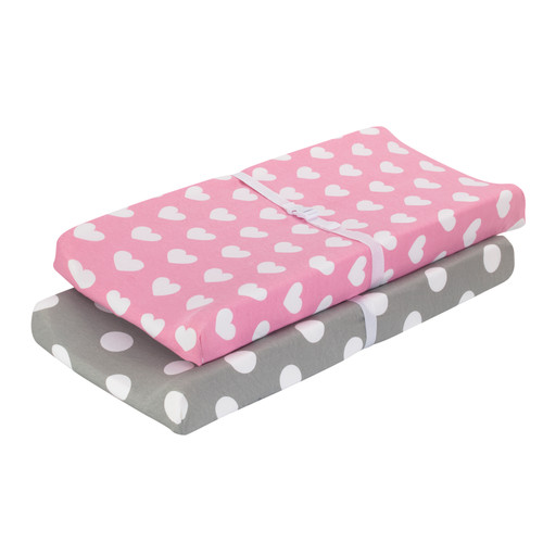 EVERYDAY KIDS 2 Pack Cotton Jersey Knit Changing Pad Cover - Hearts/Dots EVERYDAY KIDS 2 Pack Cotton Jersey Knit Changing Pad Cover - Hearts/Dots
