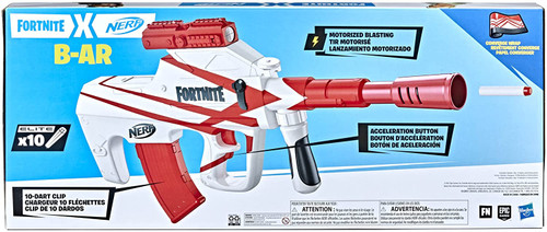 NERF Fortnite B-AR Motorized Dart Blaster - Fortnite Converge Wrap,  Motorized 10-Dart Blasting, 10-Dart Clip, 10 Official Elite Darts