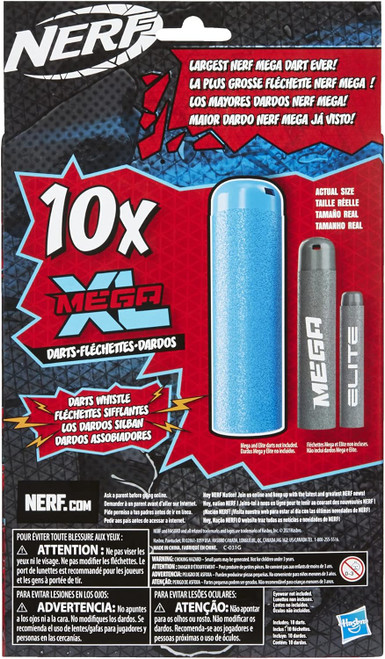 Nerf Mega XL Dart Refill, Includes 10 Nerf Mega XL Whistler Darts