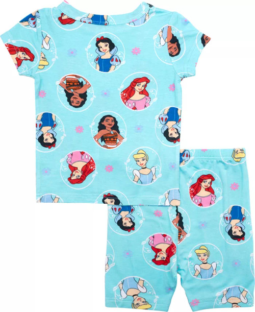 Disney Princess 2 Piece Girls Short Sleeve Pajama Set with Top and Pants
