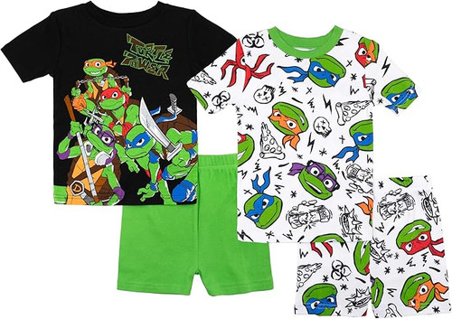 Teenage Mutant Ninja Turtles Kids 4 Piece Pajama Set - Short Sleeve Shirts, and Shorts