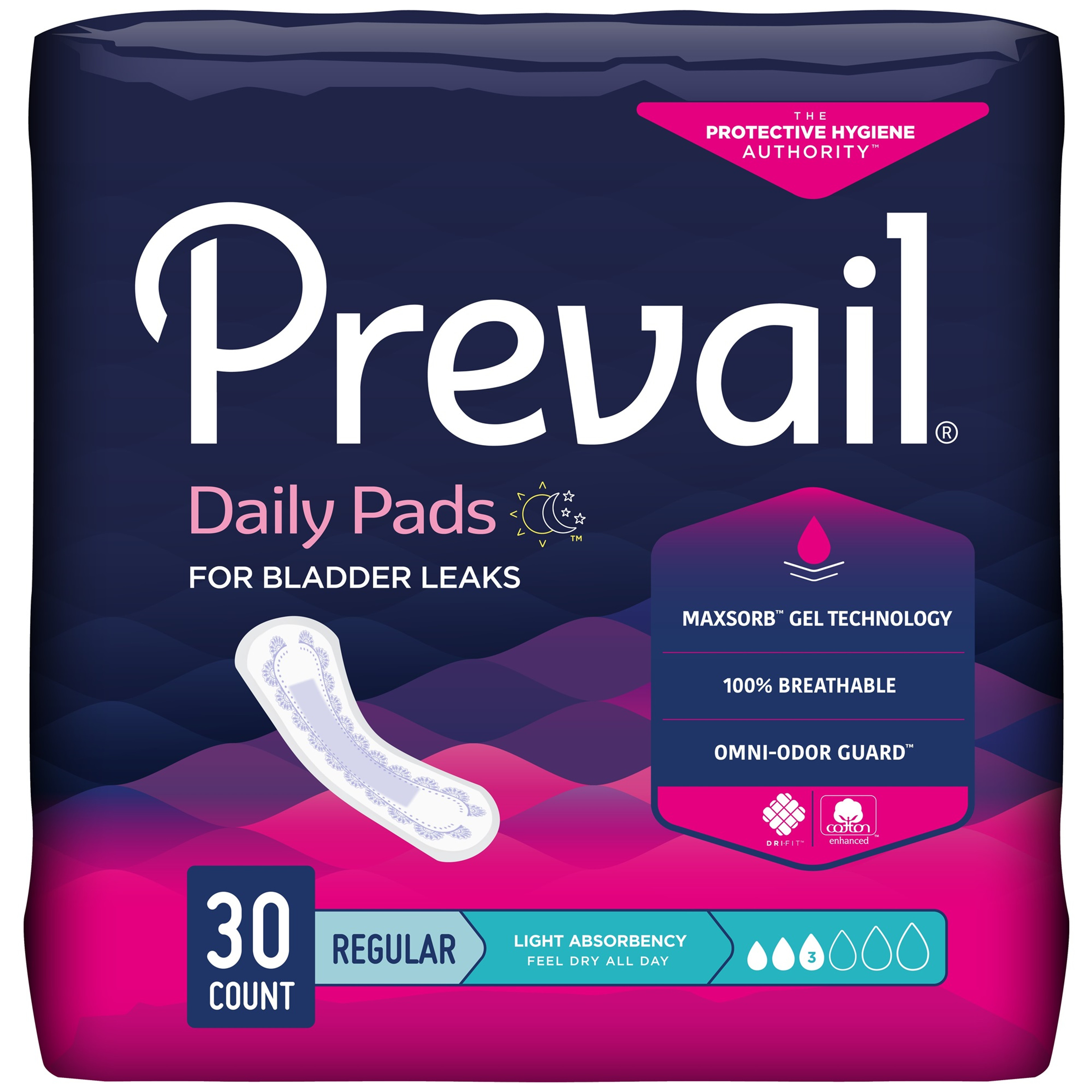 Prevail Women's Daily Bladder Control Pads, Light Absorbency