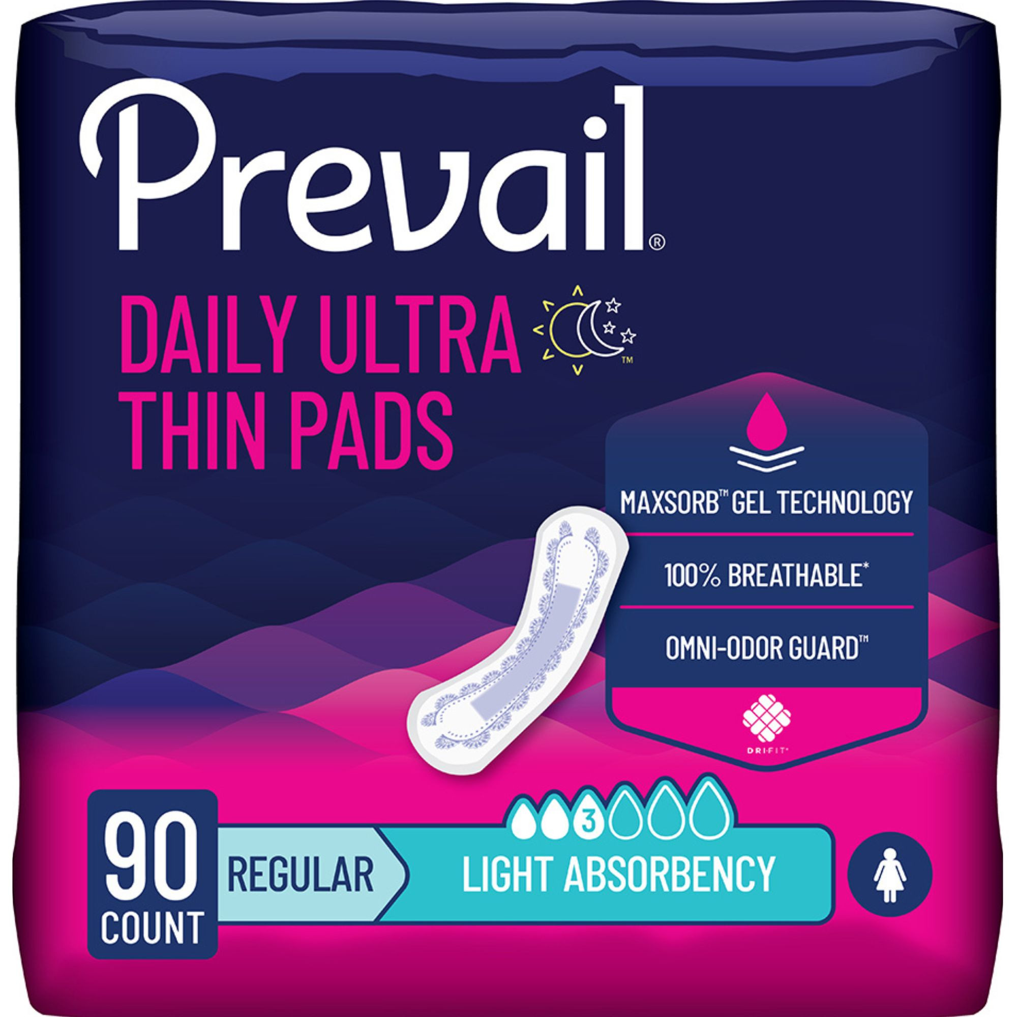 Prevail Women's Daily Bladder Control Pads, Light Absorbency