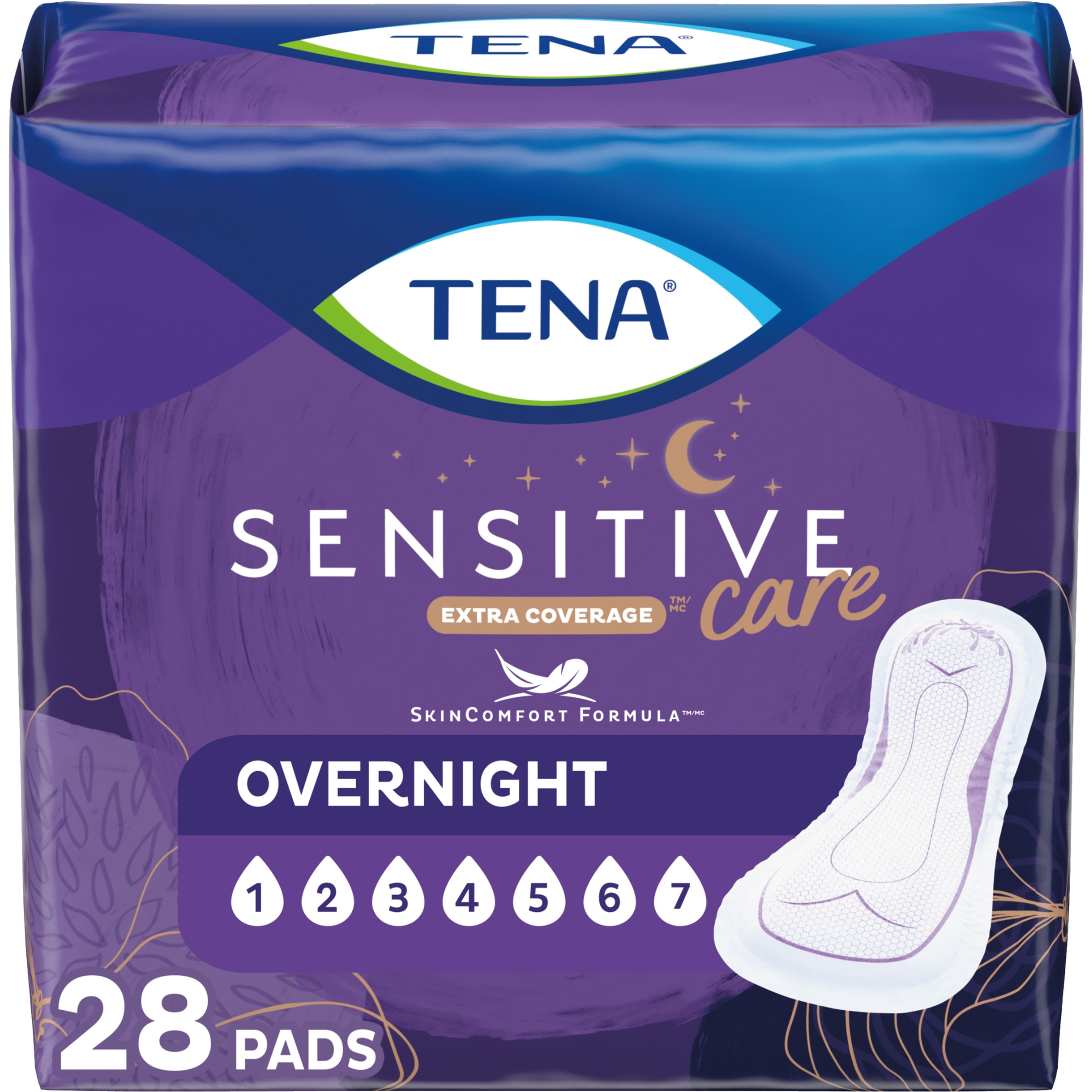 TENA Sensitive Care Extra Coverage Incontinence Pads, Overnight Absorbency