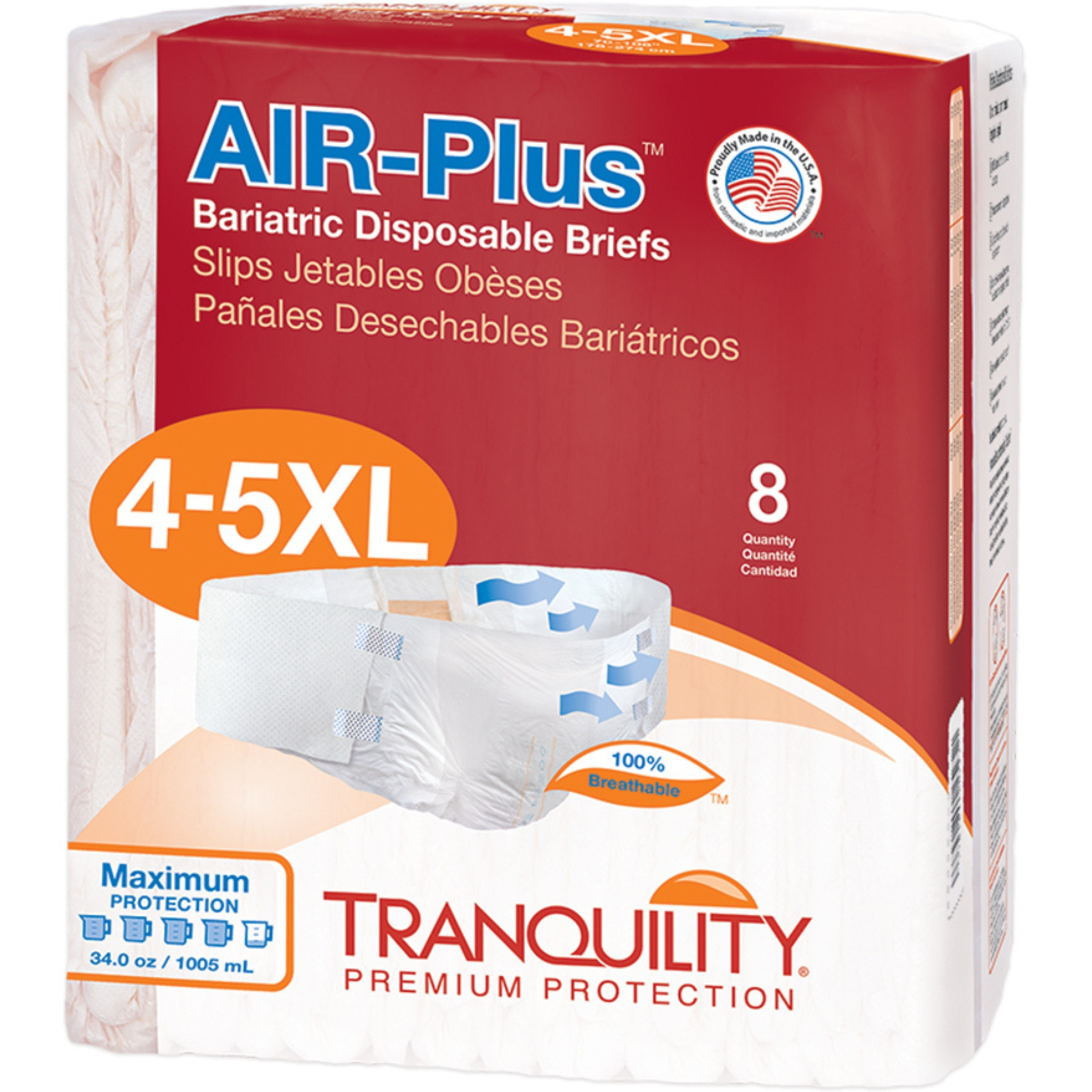 Tranquility Air-Plus Bariatric Breathable Disposable Briefs with Tabs, Maximum Absorbency