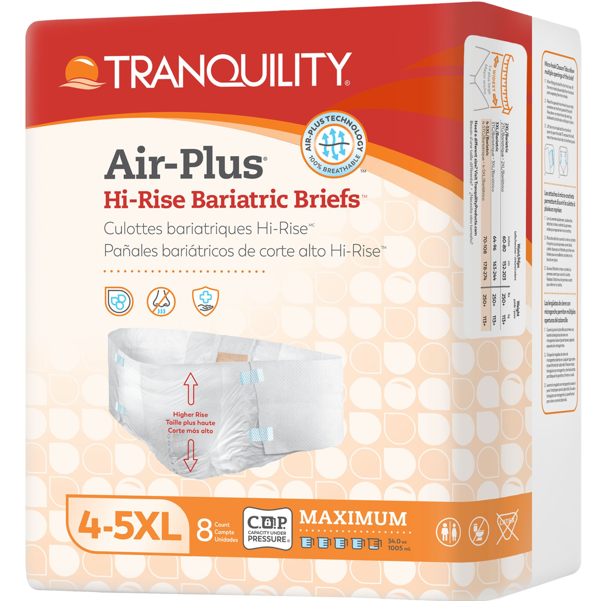 Tranquility Air-Plus Bariatric Breathable Disposable Briefs with Tabs, Maximum Absorbency