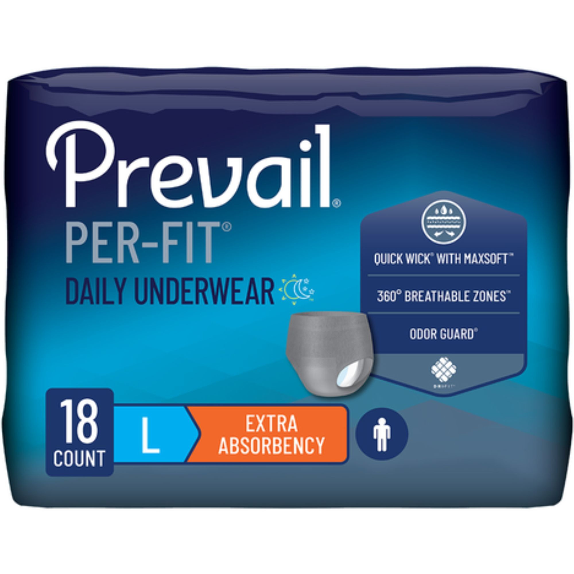 Prevail Per-Fit Incontinence Protective Pull-Up Underwear for Men, Extra Absorbency