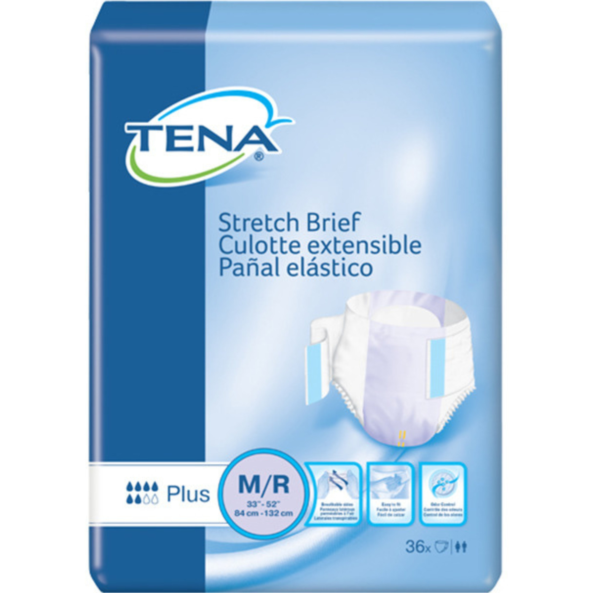 TENA Stretch Plus Incontinence Adult Briefs, Moderate Absorbency