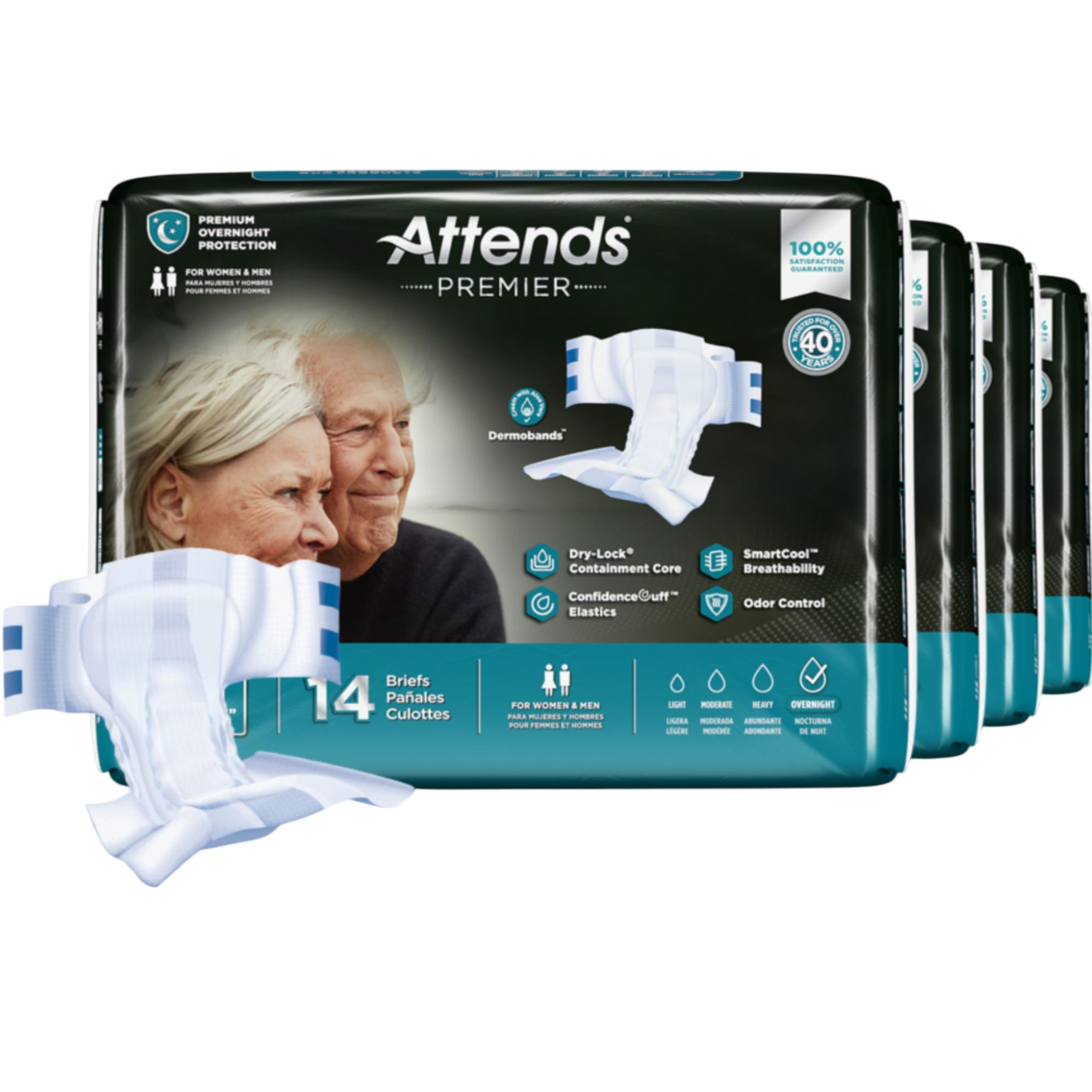 Attends Premier Adult Incontinence Briefs, Overnight Absorbency