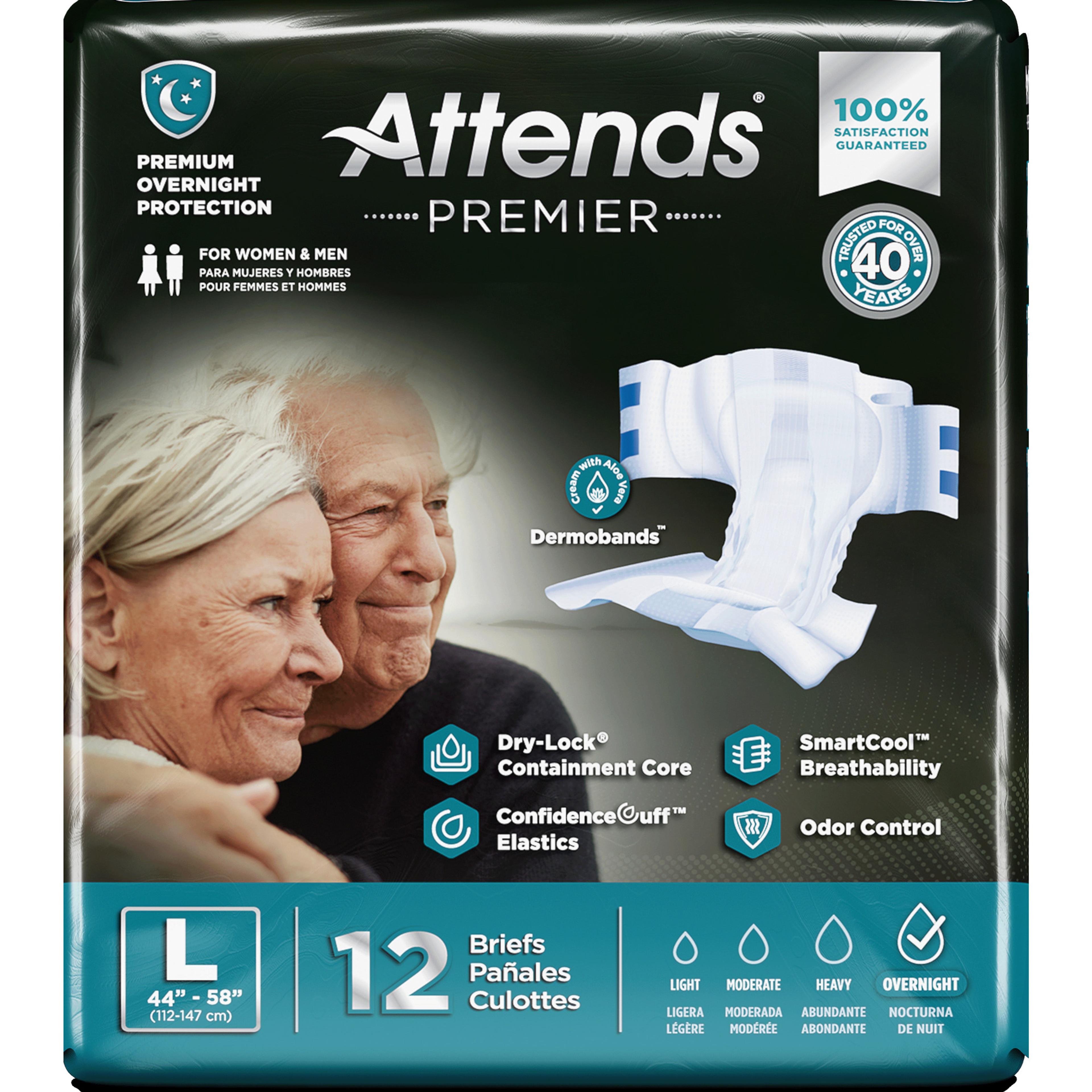 Attends Premier Adult Incontinence Briefs, Overnight Absorbency