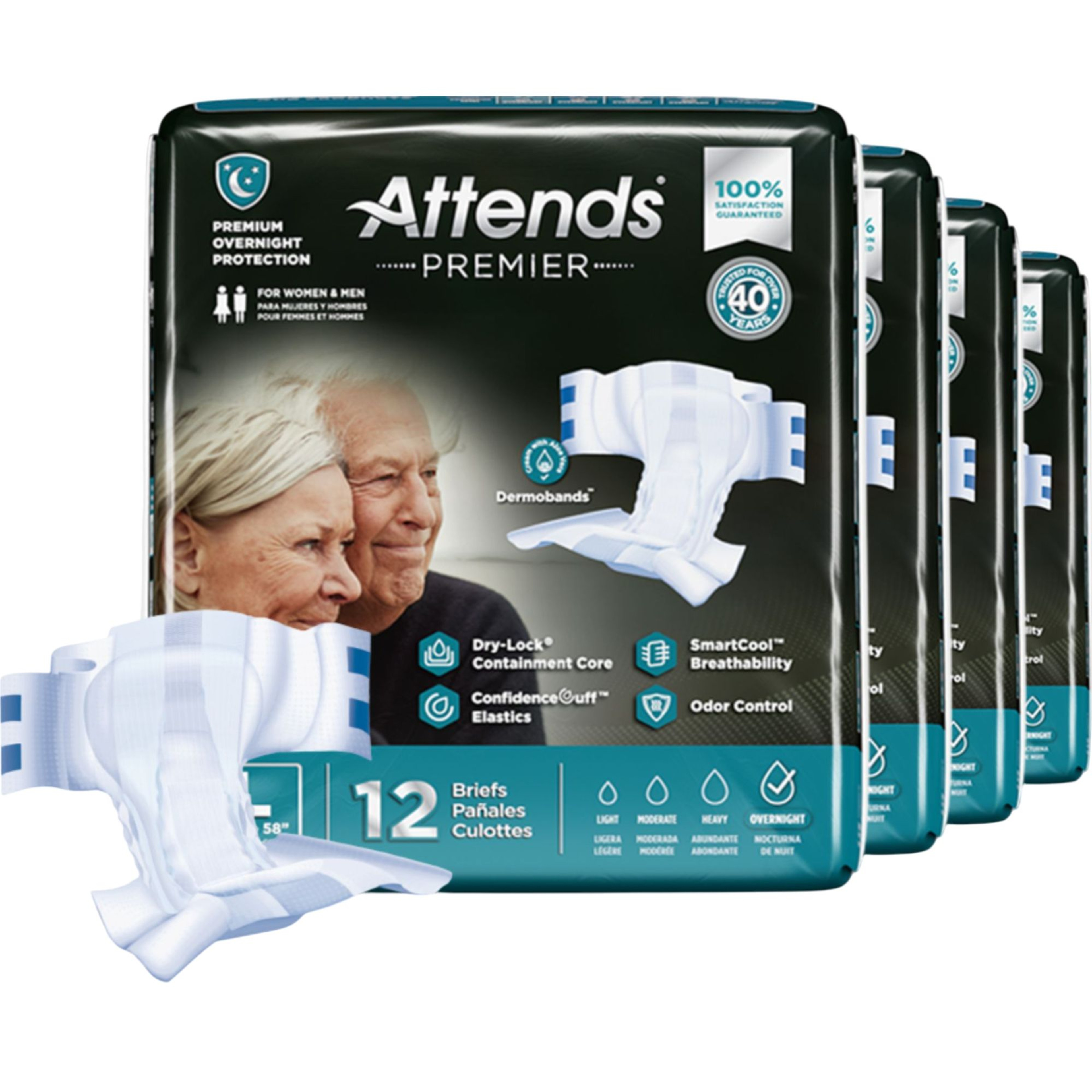 Attends Premier Adult Incontinence Briefs, Overnight Absorbency