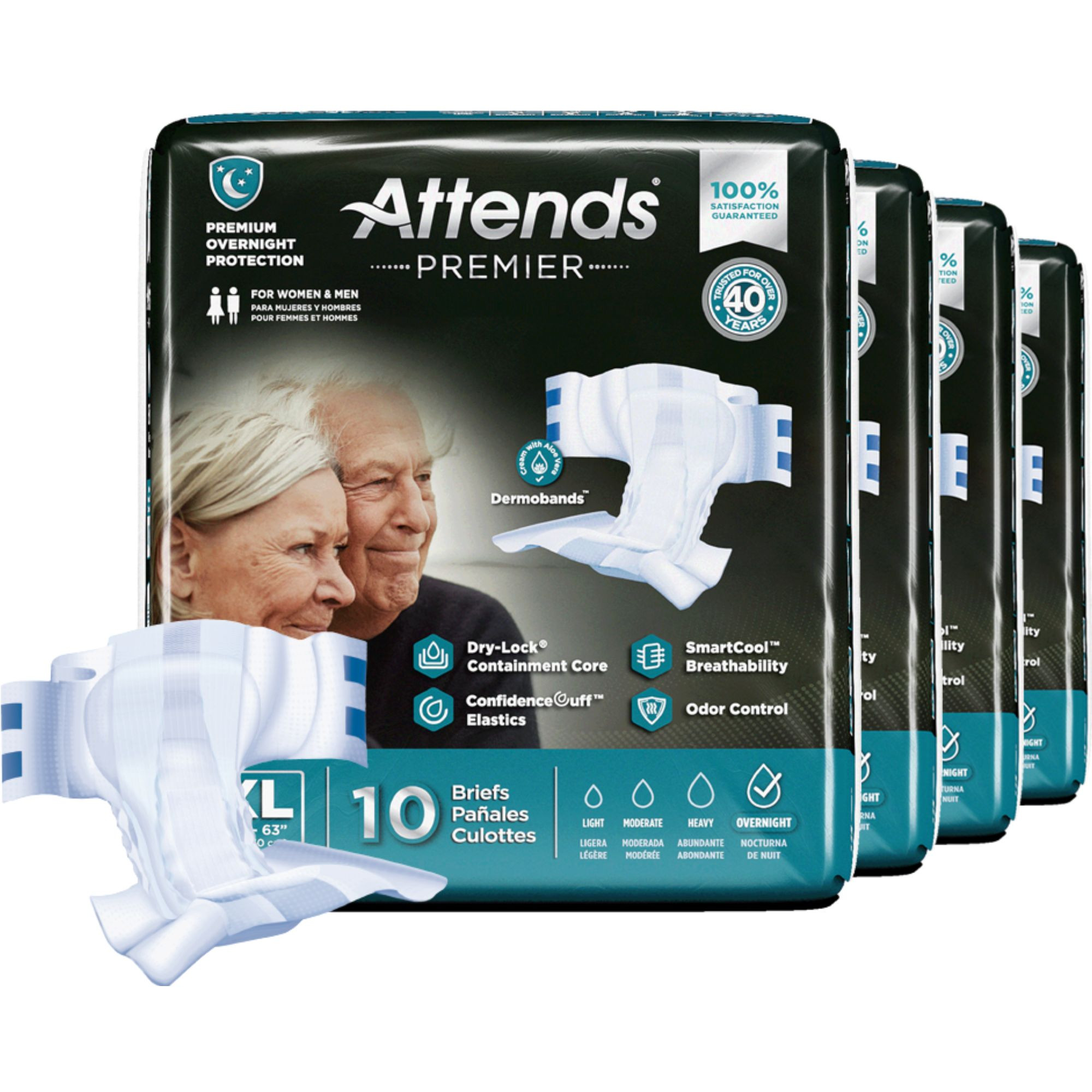 Attends Premier Adult Incontinence Briefs, Overnight Absorbency