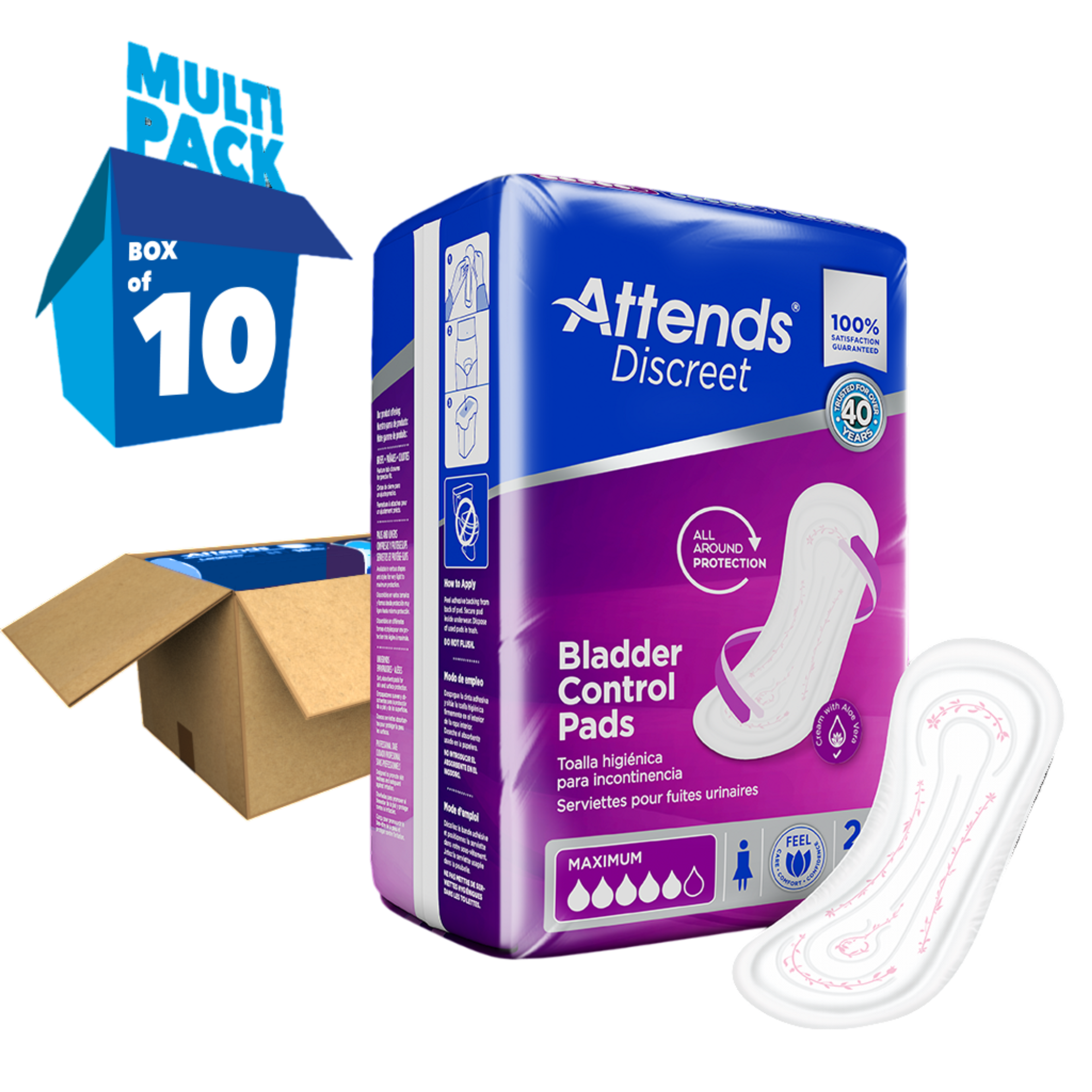Attends Discreet Women's Incontinence Bladder Control Pads, Maximum Absorbency