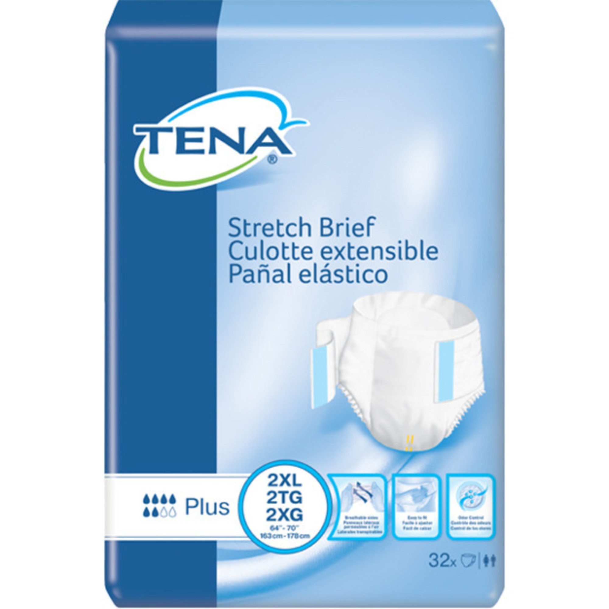 TENA Stretch Plus Incontinence Adult Briefs, Moderate Absorbency