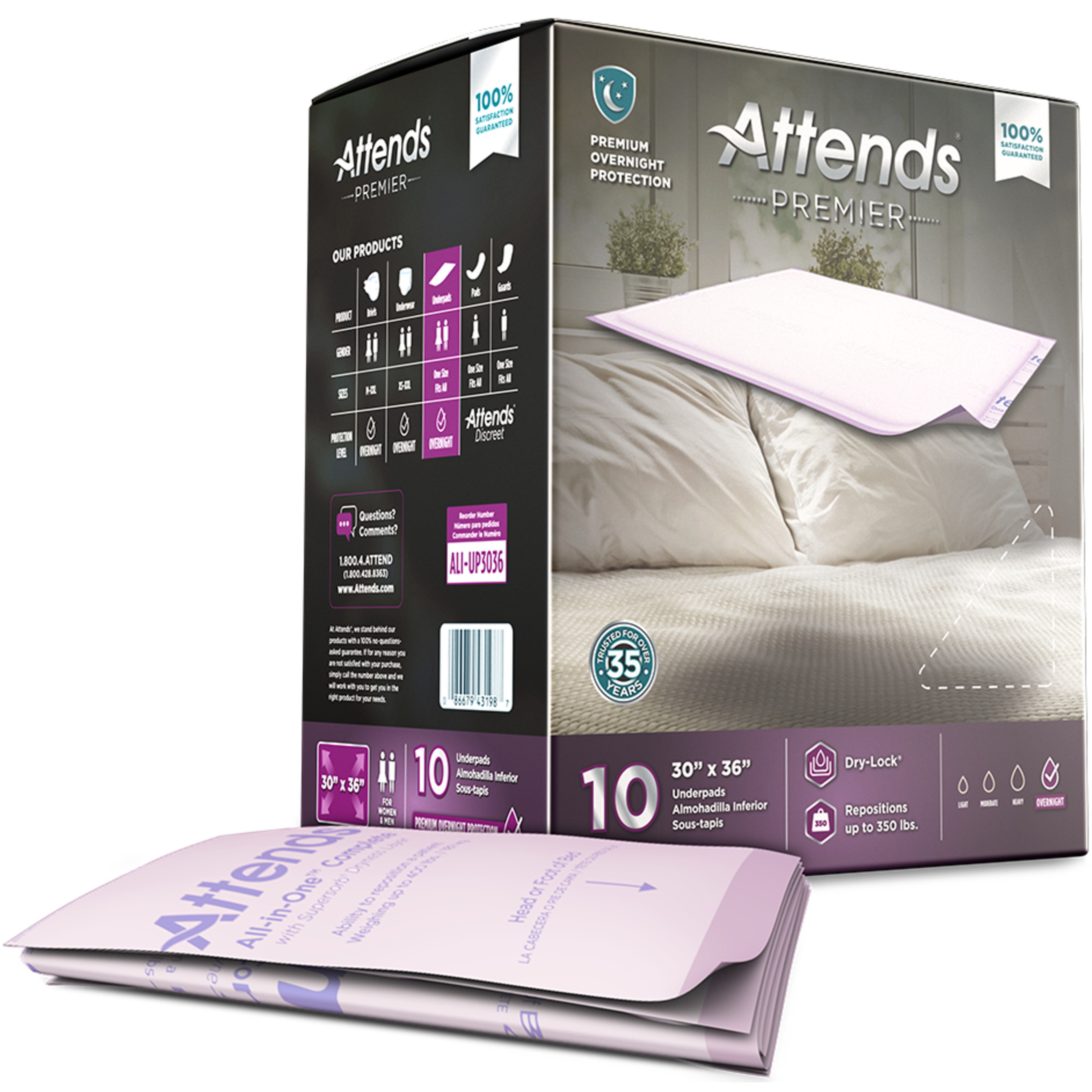 Attends Premier Incontinence Underpads, Overnight Absorbency